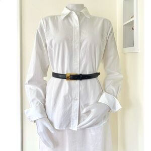 Liz Claiborne white poplin long sleeve cotton shirt with fold back cuffs